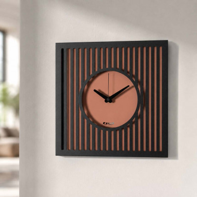 Arti e Mestieri Tiffany Orologio da parete compatto in metallo con design geometrico e stile moderno Colore: Terracotta