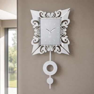 Arti e Mestieri Vaniti Orologio da parete decorativo con pendolo in metallo dallo stile elegante Colore: Bianco Marmo