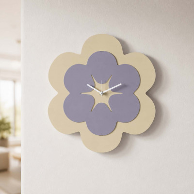 Arti e Mestieri Florindo Orologio da parete decorativo in metallo a forma di fiore moderno Colore: Glicine
