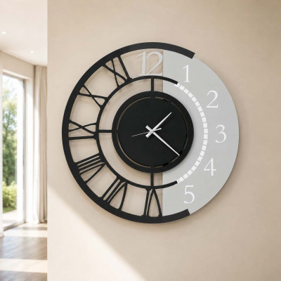 Arti e Mestieri Full Metal Jack Orologio da parete grande doppia numerazione in metallo dalle linee moderne Colore: Nero/Bianco Marmo