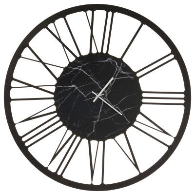 Arti e Mestieri - Marmo - Orologio da parete grande in metallo rotondo con numeri romani design moderno - Colore: Nero - SKU: 0OR3811C300