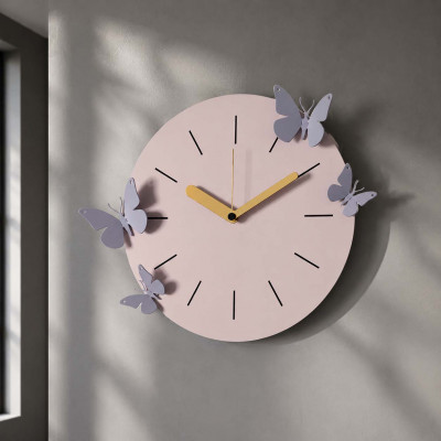 Arti e Mestieri Battito D'Ali Orologio da parete in metallo con farfalle decorative Colore: Gelso