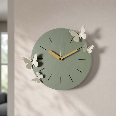 Arti e Mestieri Battito D'Ali Orologio da parete in metallo con farfalle decorative Colore: Giada