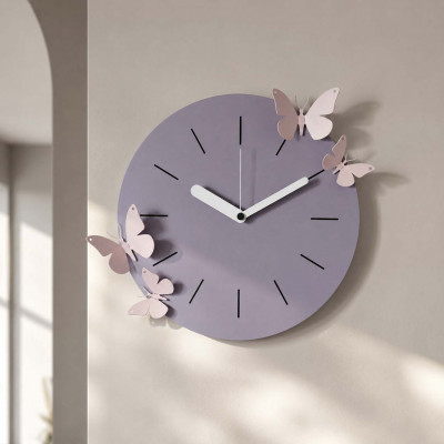 Arti e Mestieri Battito D'Ali Orologio da parete in metallo con farfalle decorative Colore: Glicine
