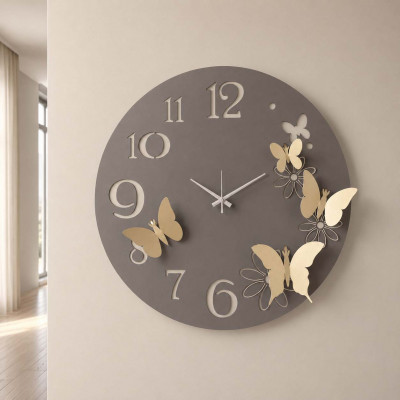 Arti e Mestieri Farfalle Orologio da parete in metallo con farfalle decorative dal design moderno Colore: Fango/Oro