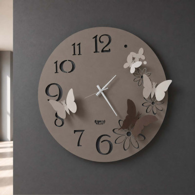 Arti e Mestieri Farfalle Orologio da parete in metallo con farfalle decorative dal design moderno Colore: Sabbia/Bronzo