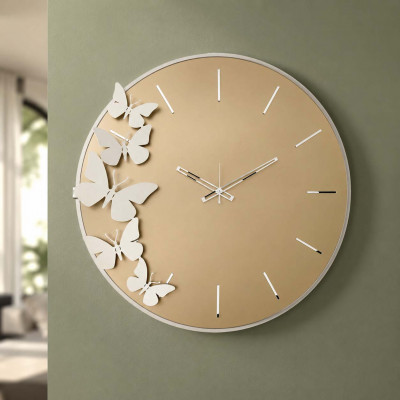 Arti e Mestieri Diana Orologio da parete in metallo con quadrante in vetro dal design moderno Colore: Avorio