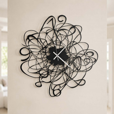 Arti e Mestieri Doodle Orologio da parete in metallo dal design moderno Colore: Nero