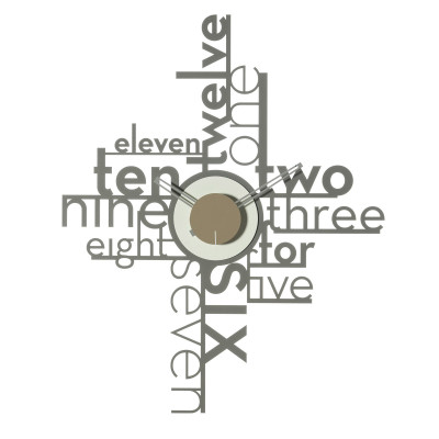 Arti e Mestieri - Lettering - Orologio da parete moderno in metallo con design tipografico creativo - Colore: Fango/Avorio - SKU: 0OR3879C135