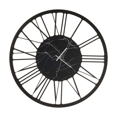 Arti e Mestieri - Marmo - Orologio da parete in metallo con numeri romani e finitura marmo design moderno - Colore: Nero - SKU: 0OR3829C300