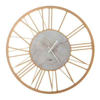 Arti e Mestieri - Marmo - Orologio da parete in metallo con numeri romani e finitura marmo design moderno - Colore: Oro/Marmo - SKU: 0OR3829C312