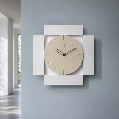 Arti e Mestieri Radical Orologio da parete minimalista in metallo dal design moderno Colore: Bianco Marmo/Crema
