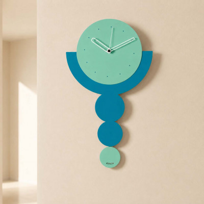 Arti e Mestieri Trilogy Orologio da parete moderno a pendolo con forme geometriche in metallo Colore: Verde Acqua/Blu