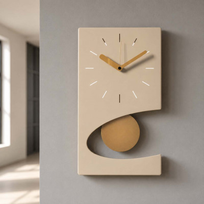 Arti e Mestieri Eclipse Orologio da parete moderno a pendolo in metallo con design geometrico Colore: Panna/Oro
