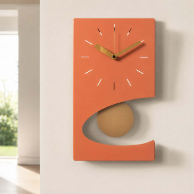 Arti e Mestieri Eclipse Orologio da parete moderno a pendolo in metallo con design geometrico Colore: Pesca/Oro