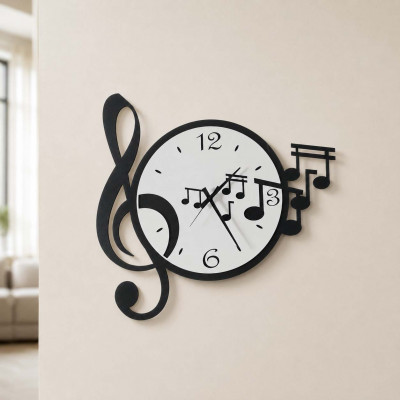 Arti e Mestieri Musica Orologio da parete moderno con chiave e note musicali Colore: Bianco/Nero
