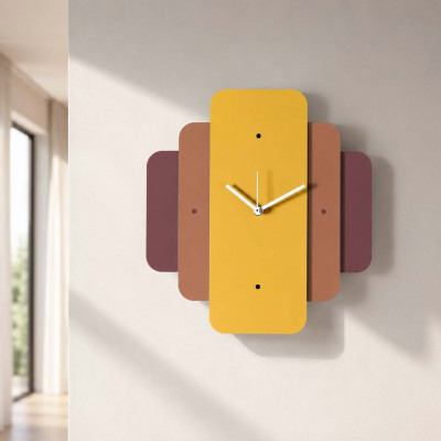 Arti e Mestieri Empire Orologio da parete moderno in metallo colorato design geometrico Colore: Viola/Terracotta/Ocra