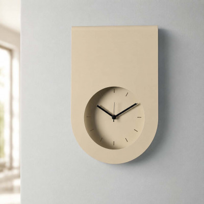 Arti e Mestieri Lembo Orologio da parete moderno in metallo con design minimale e quadrante incassato Colore: Crema