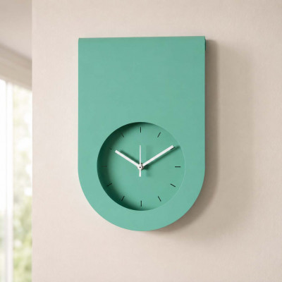 Arti e Mestieri Lembo Orologio da parete moderno in metallo con design minimale e quadrante incassato Colore: Verde Acqua