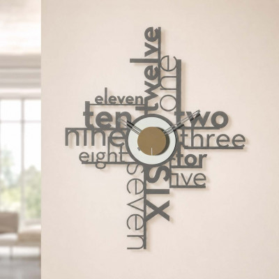 Arti e Mestieri Lettering Orologio da parete moderno in metallo con design tipografico creativo Colore: Fango/Avorio