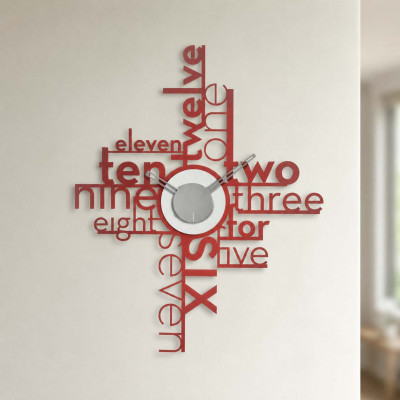 Arti e Mestieri Lettering Orologio da parete moderno in metallo con design tipografico creativo Colore: Rosso/Bianco