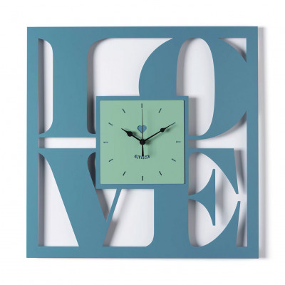 Arti e Mestieri - Love - Orologio da parete moderno in metallo dal design moderno - Colore: Blu/Verde Acqua - SKU: 0OR5130C232