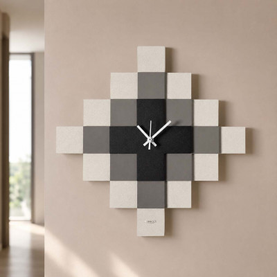 Arti e Mestieri Mosaico Orologio da parete moderno quadrato con design a mosaico e struttura in metallo Colore: Avorio/Fango/Nero