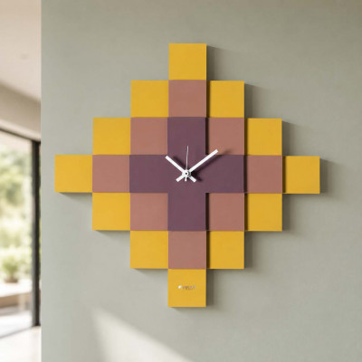 Arti e Mestieri Mosaico Orologio da parete moderno quadrato con design a mosaico e struttura in metallo Colore: Ocra/Terracotta/Viola