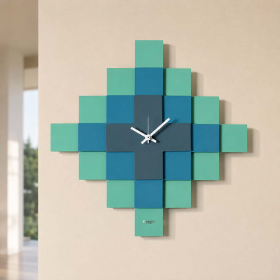 Arti e Mestieri Mosaico Orologio da parete moderno quadrato con design a mosaico e struttura in metallo Colore: Verde Acqua/Blu/Petrolio