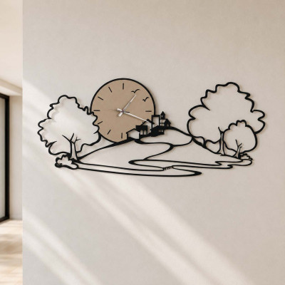 Arti e Mestieri Paesaggio Orologio da parete in metallo dal design moderno Colore: Nero