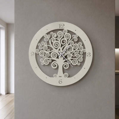Arti e Mestieri Albero della Vita Orologio da parete piccolo con lancette in alluminio Colore: Avorio/Bronzo