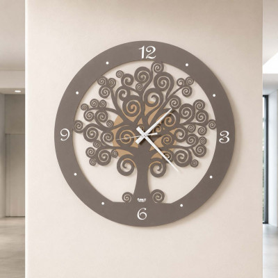Arti e Mestieri Albero della Vita Orologio da parete piccolo con lancette in alluminio Colore: Oro/Fango