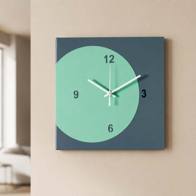 Arti e Mestieri Ecleo Orologio da parete quadrato in metallo dal design minimal e geometrico Colore: Verde Acqua