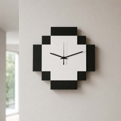 Arti e Mestieri Tetris Orologio da parete quadrato moderno con design geometrico sovrapposto Colore: Nero/Bianco Marmo
