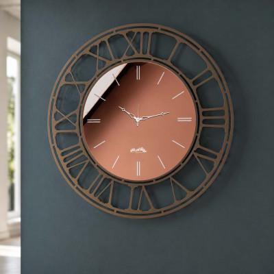 Arti e Mestieri Axis 90 Orologio da parete rotondo grande in metallo con quadrante in vetro specchiato Colore: Ambra