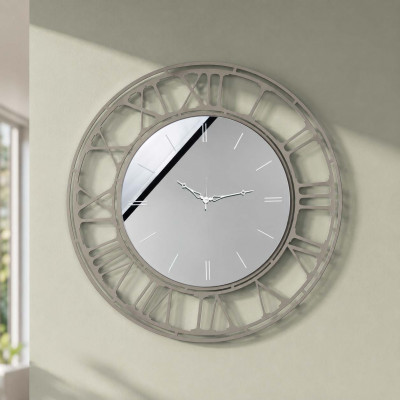 Arti e Mestieri Axis 90 Orologio da parete rotondo grande in metallo con quadrante in vetro specchiato Colore: Fango