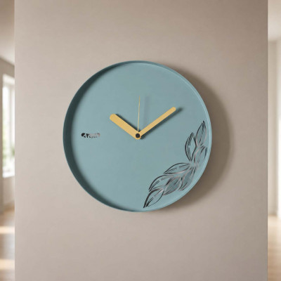 Arti e Mestieri Alba Orologio da parete rotondo in metallo con decoro moderno con foglia Colore: Verde Acqua