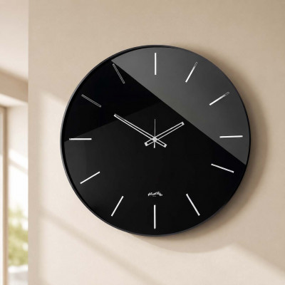Arti e Mestieri Giotto 60 Orologio da parete rotondo in metallo con quadrante in vetro di design Colore: Nero/Nero
