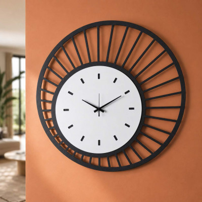 Arti e Mestieri Ray Orologio da parete rotondo in metallo dal design moderno Colore: Nero/Bianco Marmo