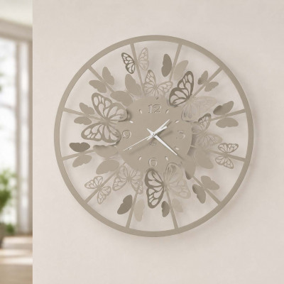 Arti e Mestieri Sfarfallio Orologio da parete rotondo piccolo in metallo dal design moderno Colore: Sabbia