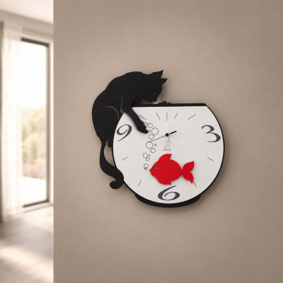 Arti e Mestieri Tommy e Fish Orologio da parete in metallo dal design moderno Colore: Nero