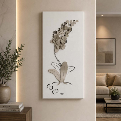 Arti e Mestieri Orchidea Pannello da parete moderno in metallo dl design moderno Colore: Bianco/Sabbia