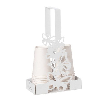 Arti e Mestieri Farfalloso Porta bicchieri da tavola in metallo dal design moderno Colore: Bianco Marmo