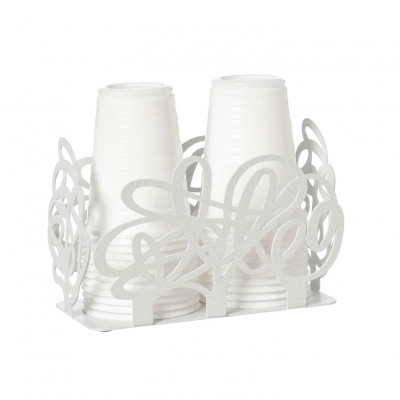 Arti e Mestieri Scarabocchio Porta bicchieri in metallo per bicchieri di plastica Colore: Bianco Marmo