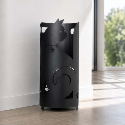 Arti e Mestieri Gatto Porta ombrelli da ingresso in metallo con vaschetta dallo stile originale Colore: Nero