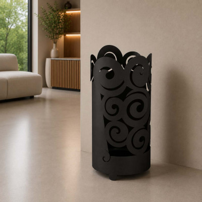 Arti e Mestieri Riccioli Porta ombrelli di design moderno in metallo Colore: Nero