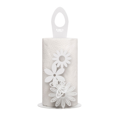 Arti e Mestieri Margherite Porta rotoli tavolo in metallo dal design moderno ed elegante Colore: Bianco Marmo