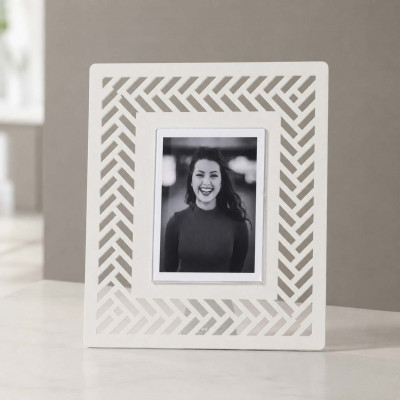Arti e Mestieri Intrecci Portafoto da tavolo con cornice in metallo dal design moderno Foto 9x12 Colore: Bianco Marmo