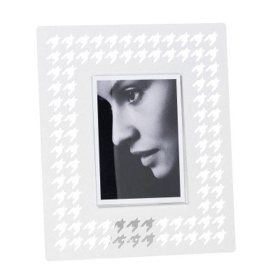 Arti e Mestieri - Pied De Poule - Portafoto da tavolo con cornice in metallo grande dal design moderno - Colore: Bianco Marmo - Foto 12x17 - SKU: 0PF3952C158