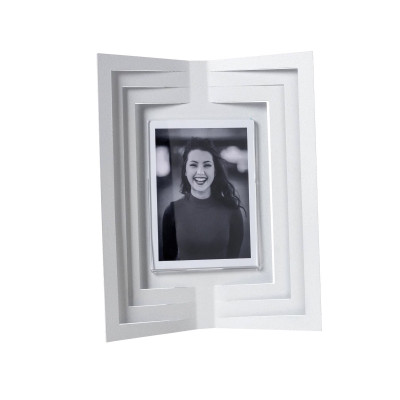 Arti e Mestieri - Vibra - Portafoto da tavolo con cornice in metallo moderna - Colore: Bianco Marmo - Foto 17x13 - SKU: 0PF3933C158
